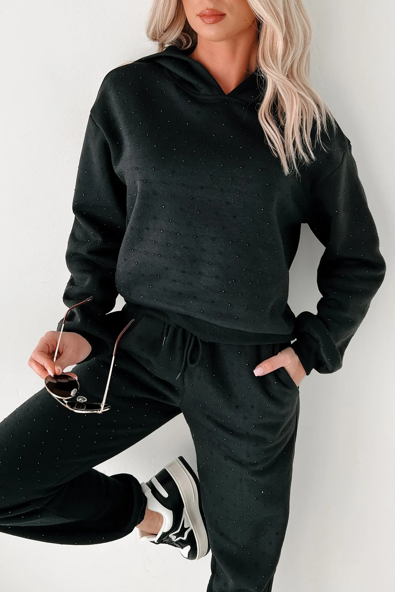 Dazzle and Dream Rhinestone Hoodie And Jogger Set (Black)