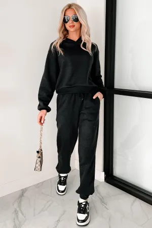 Dazzle and Dream Rhinestone Hoodie And Jogger Set (Black)