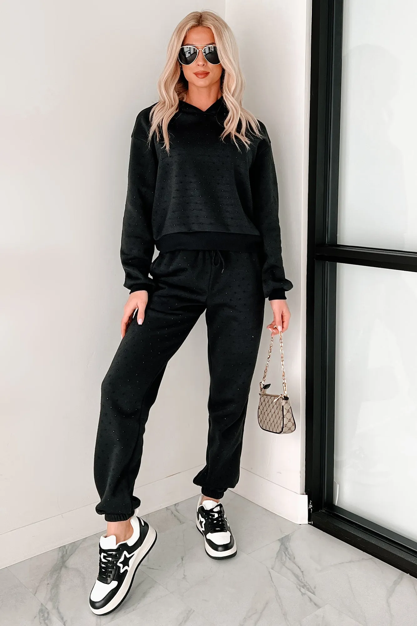 Dazzle and Dream Rhinestone Hoodie And Jogger Set (Black)