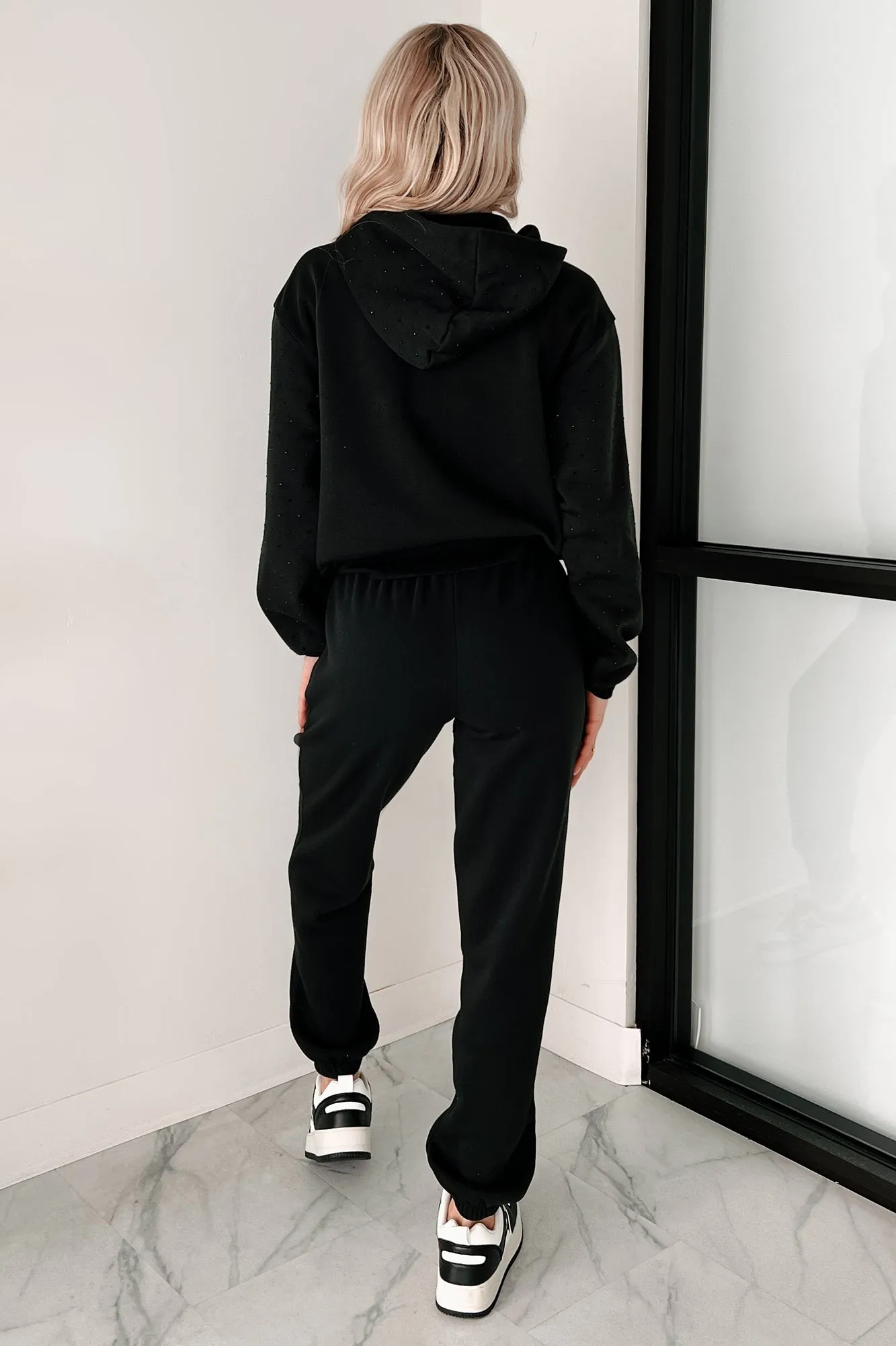 Dazzle and Dream Rhinestone Hoodie And Jogger Set (Black)