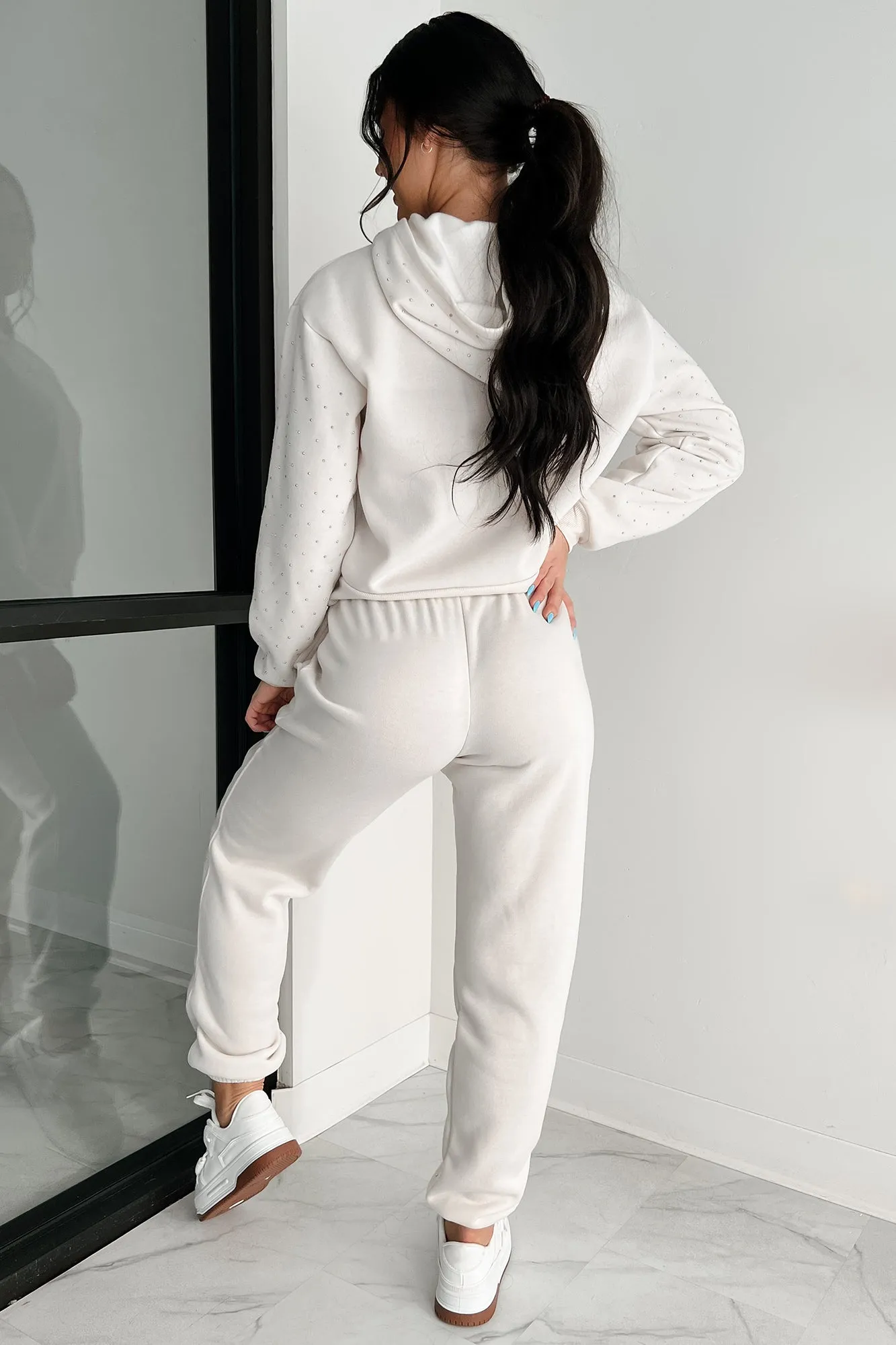 Dazzle and Dream Rhinestone Hoodie And Jogger Set (Sand)