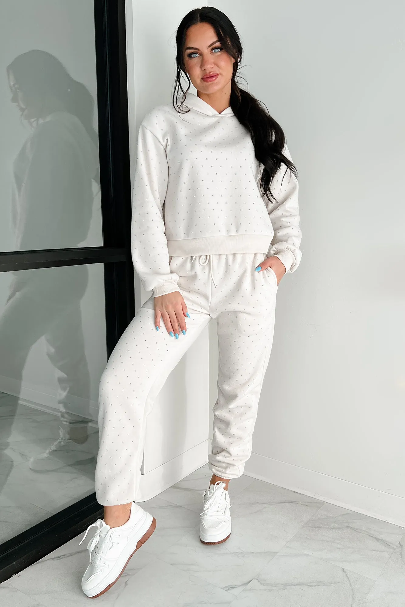 Dazzle and Dream Rhinestone Hoodie And Jogger Set (Sand)