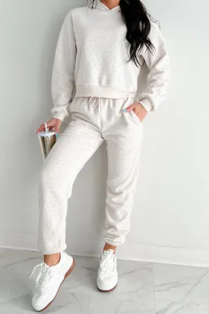 Dazzle and Dream Rhinestone Hoodie And Jogger Set (Sand)