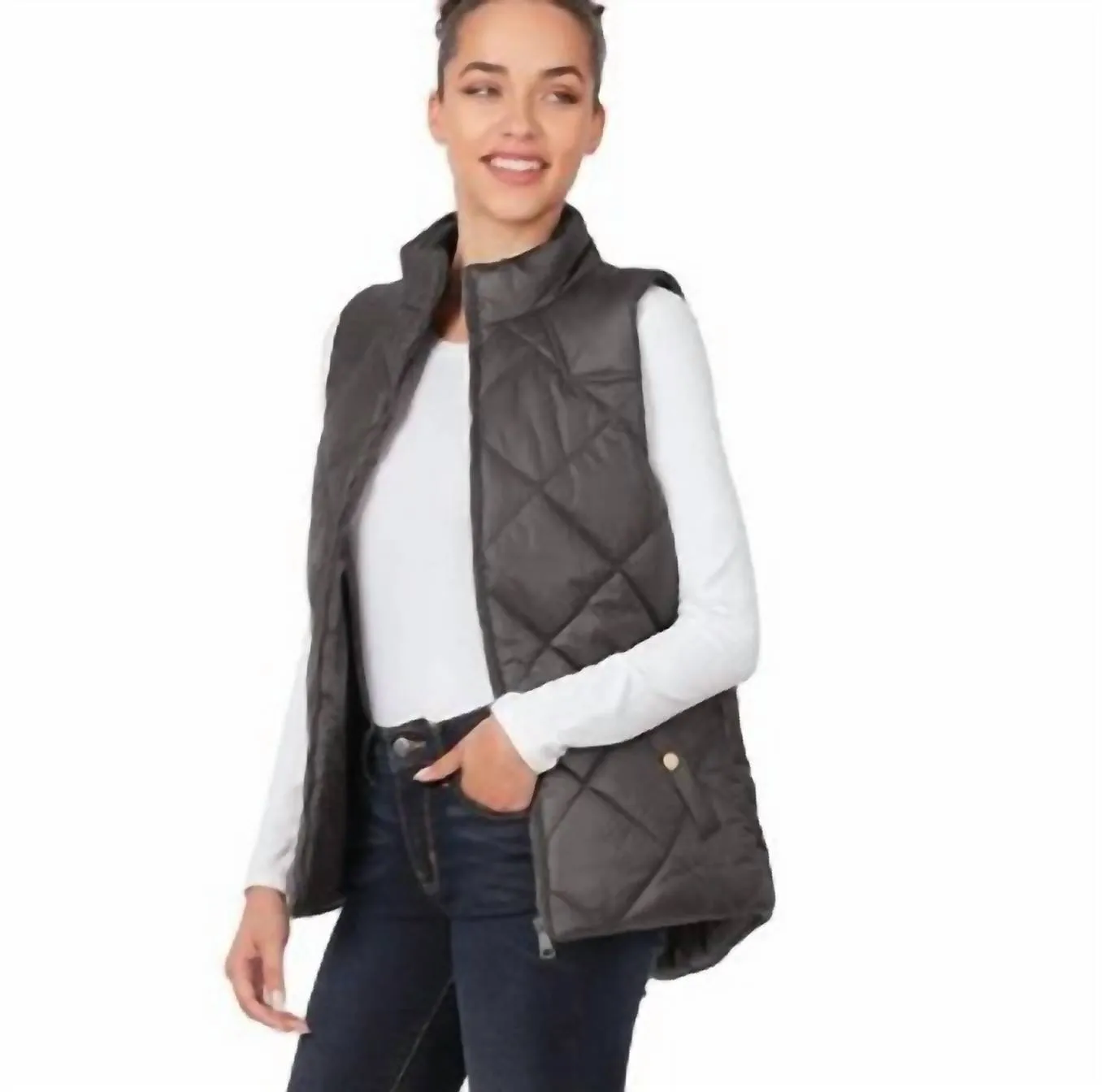 Diamond Quilted Vest In Ash Grey