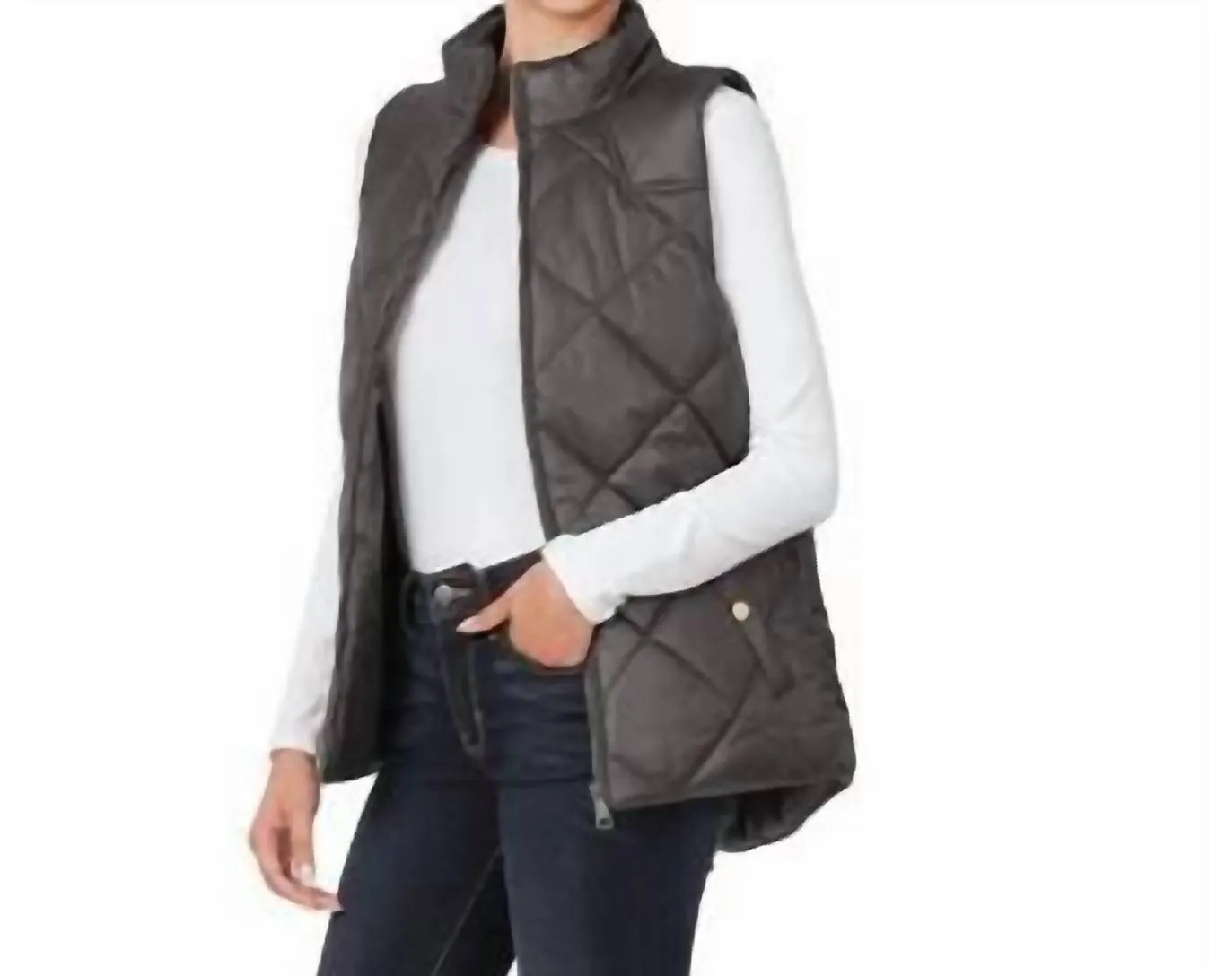 Diamond Quilted Vest In Ash Grey