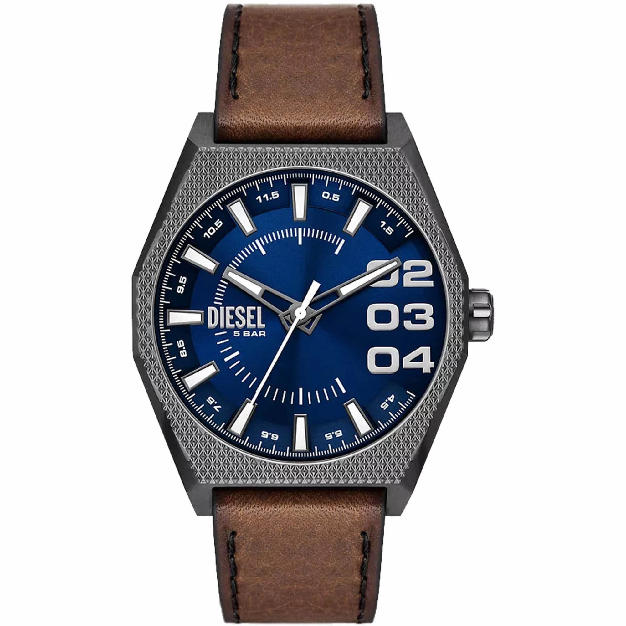 Diesel Men's Watch - Scraper Quartz SS Case Blue Dial Brown Leather Strap | DZ2189 men's watches best men's watches under $500 affordable men's watches men watches classic