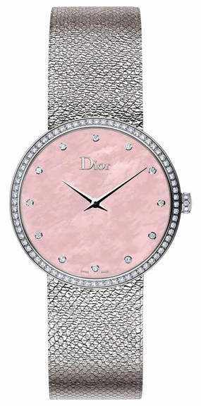 Dior La D de Dior Satine Stainless Steel Mesh Pink Mother-Of-Pearl Dial Diamonds Quartz Womens Watch CD043115M002 Women??s luxury watches Affordable women watches