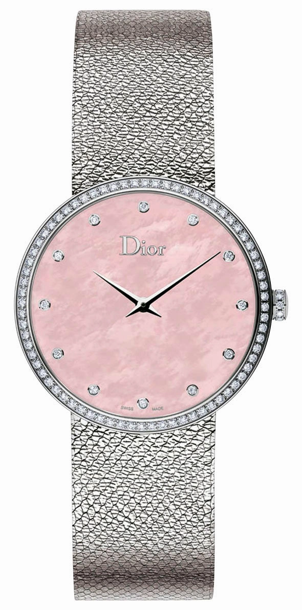 Dior La D de Dior Satine Stainless Steel Mesh Pink Mother-Of-Pearl Dial Diamonds Quartz Womens Watch CD043115M002 Women??s luxury watches Affordable women watches