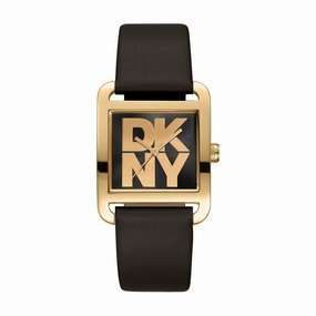 DKNY City Maxi Black Dial Black Leather Strap Watch DK1L001L0025 
