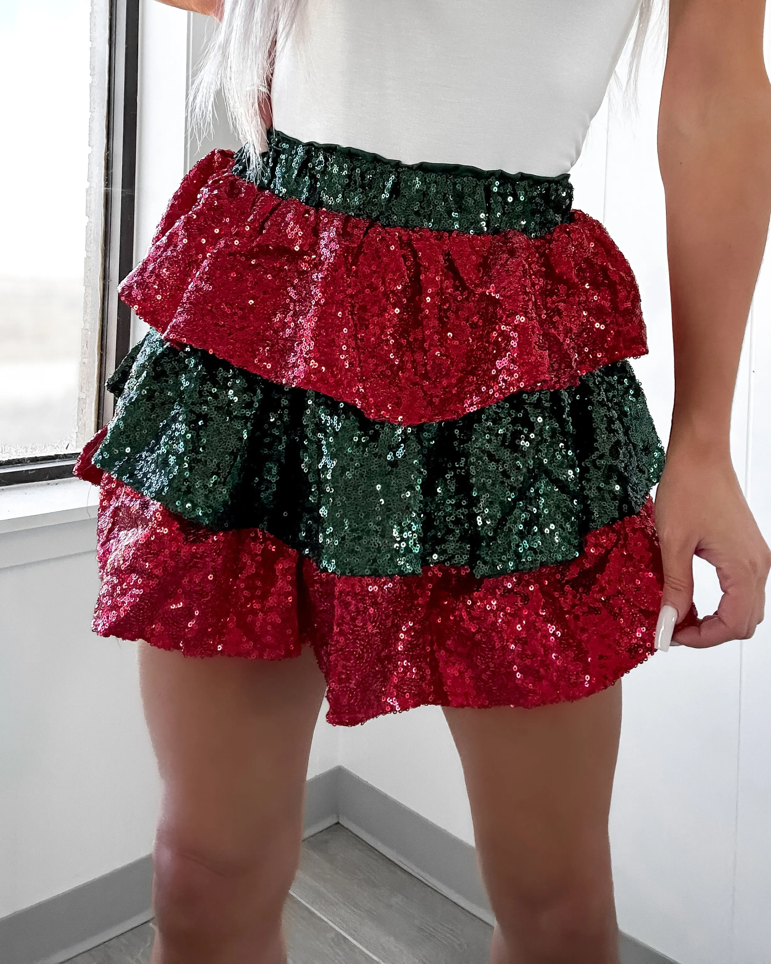 DOORBUSTER Green/Red Sequin Mini Skirt