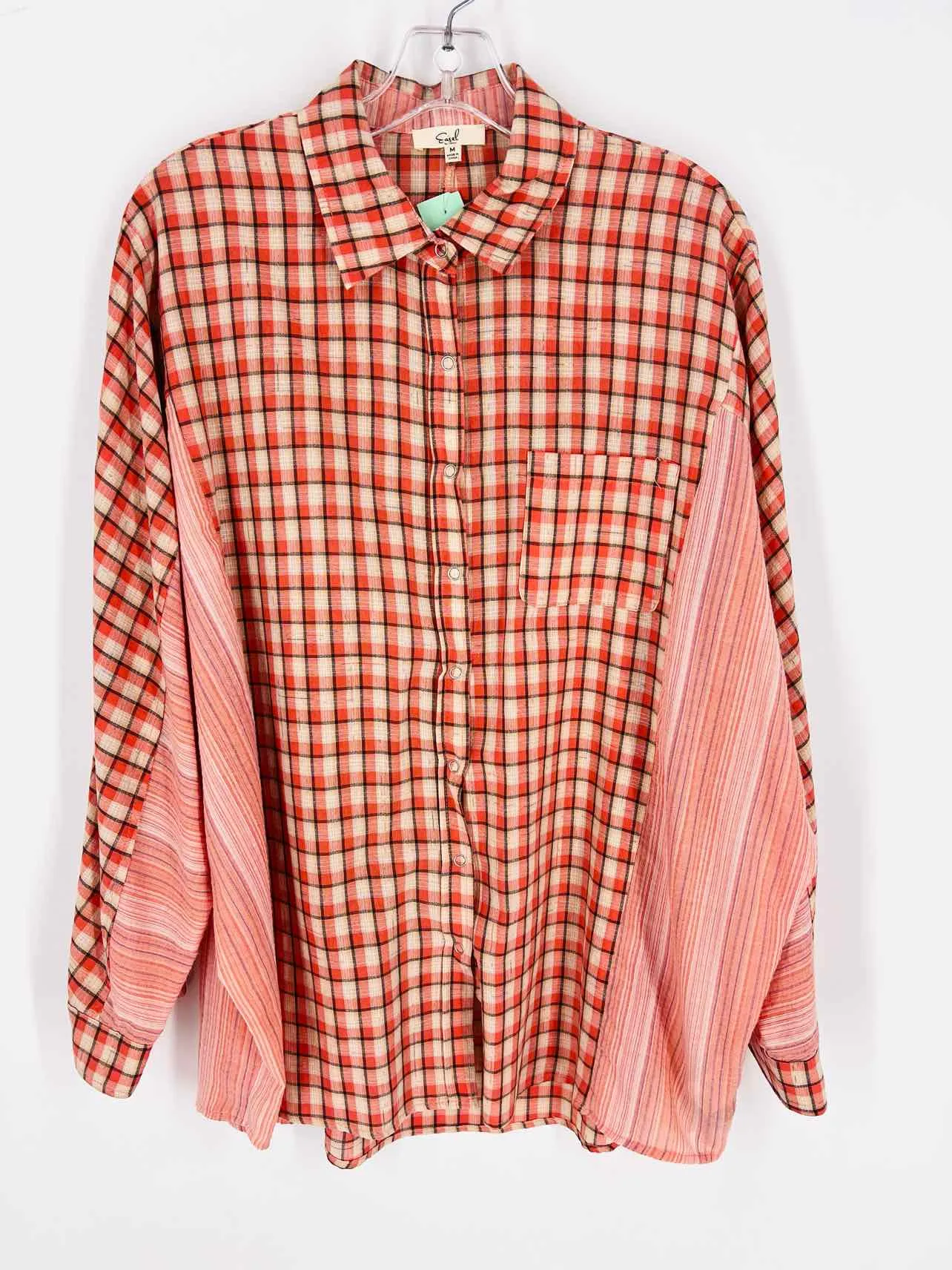 Easel Size M Or/Br/Bk Plaid Stripe Tops Blouse