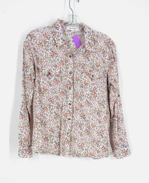 Eden & Olivia Size M Wh/Pk/Pu Floral Swiss Dot Tops Blouse