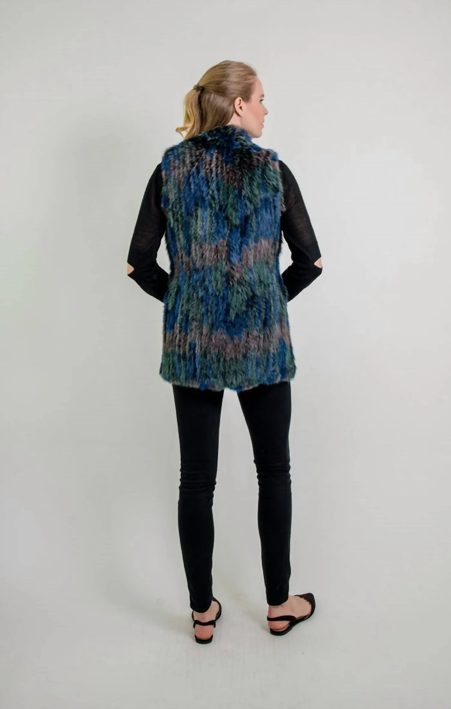 Elijah Genuine Rabbit Fur Vest In Multi