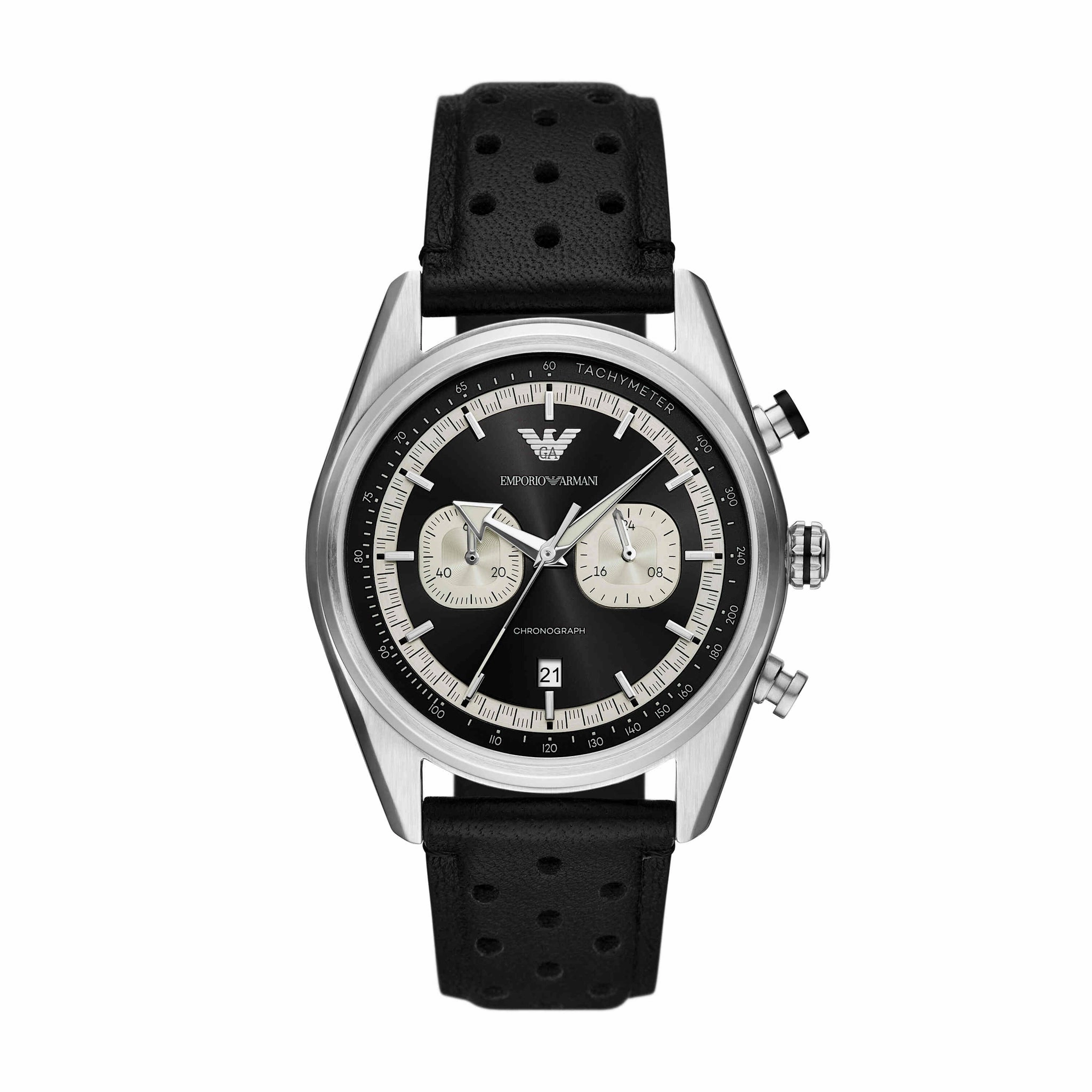 Emporio Armani Black Leather Chronograph Wristwatch AR11635 