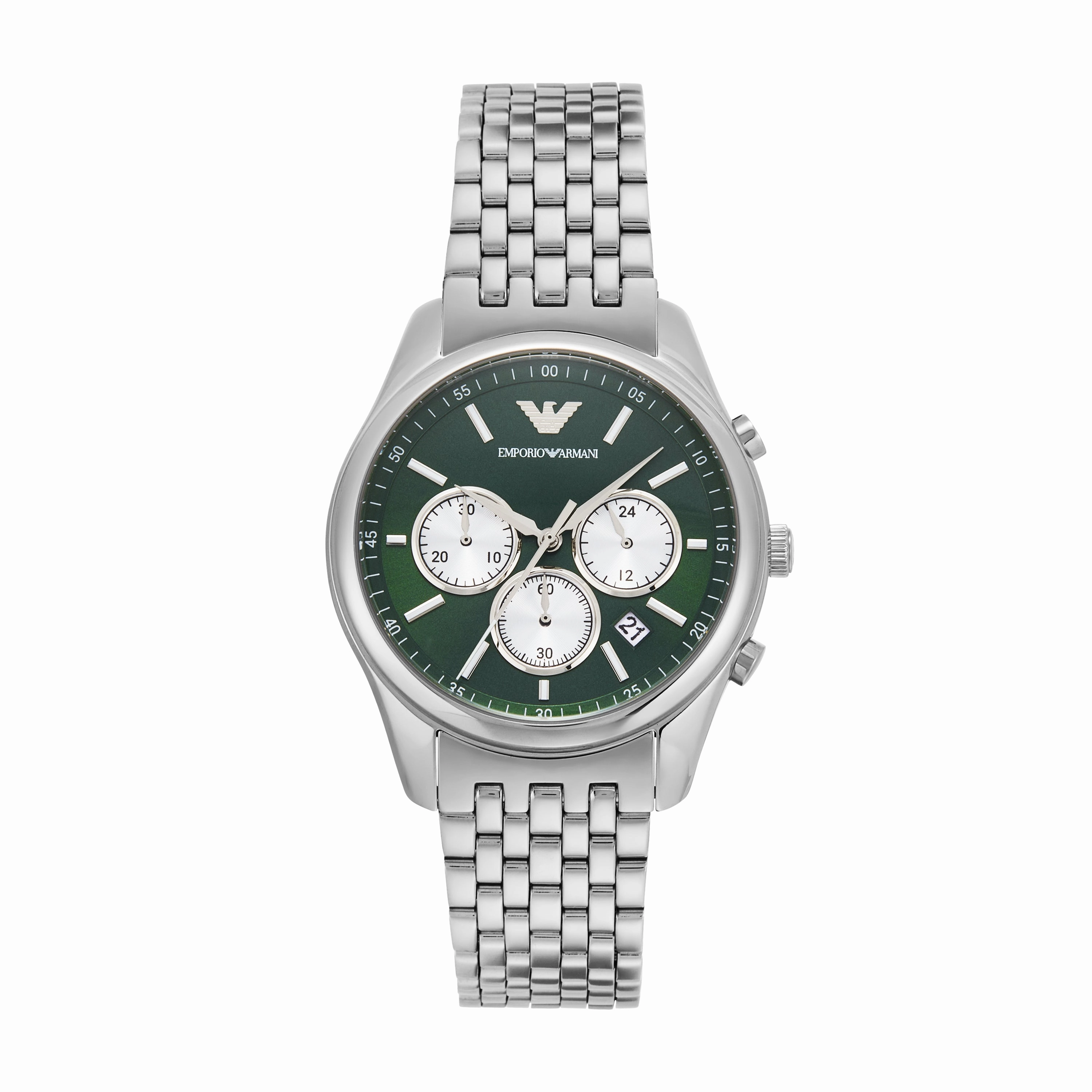 Emporio Armani Chronograph Men's Watch with Green Dial and Steel Band AR11581 