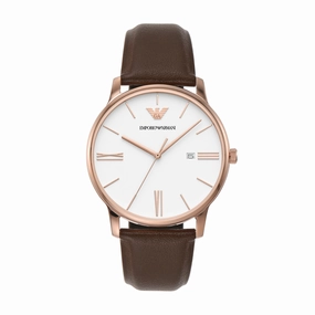 Emporio Armani Elegant White Dial Brown Leather Watch AR11572 