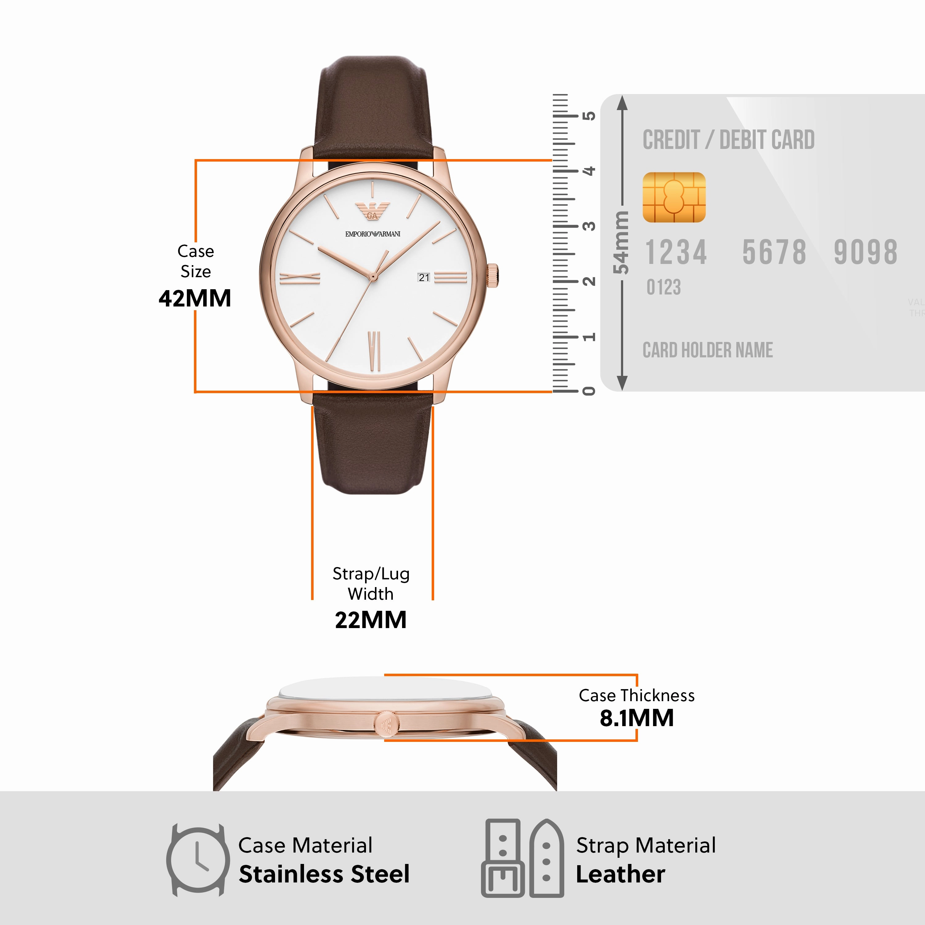 Emporio Armani Elegant White Dial Brown Leather Watch AR11572