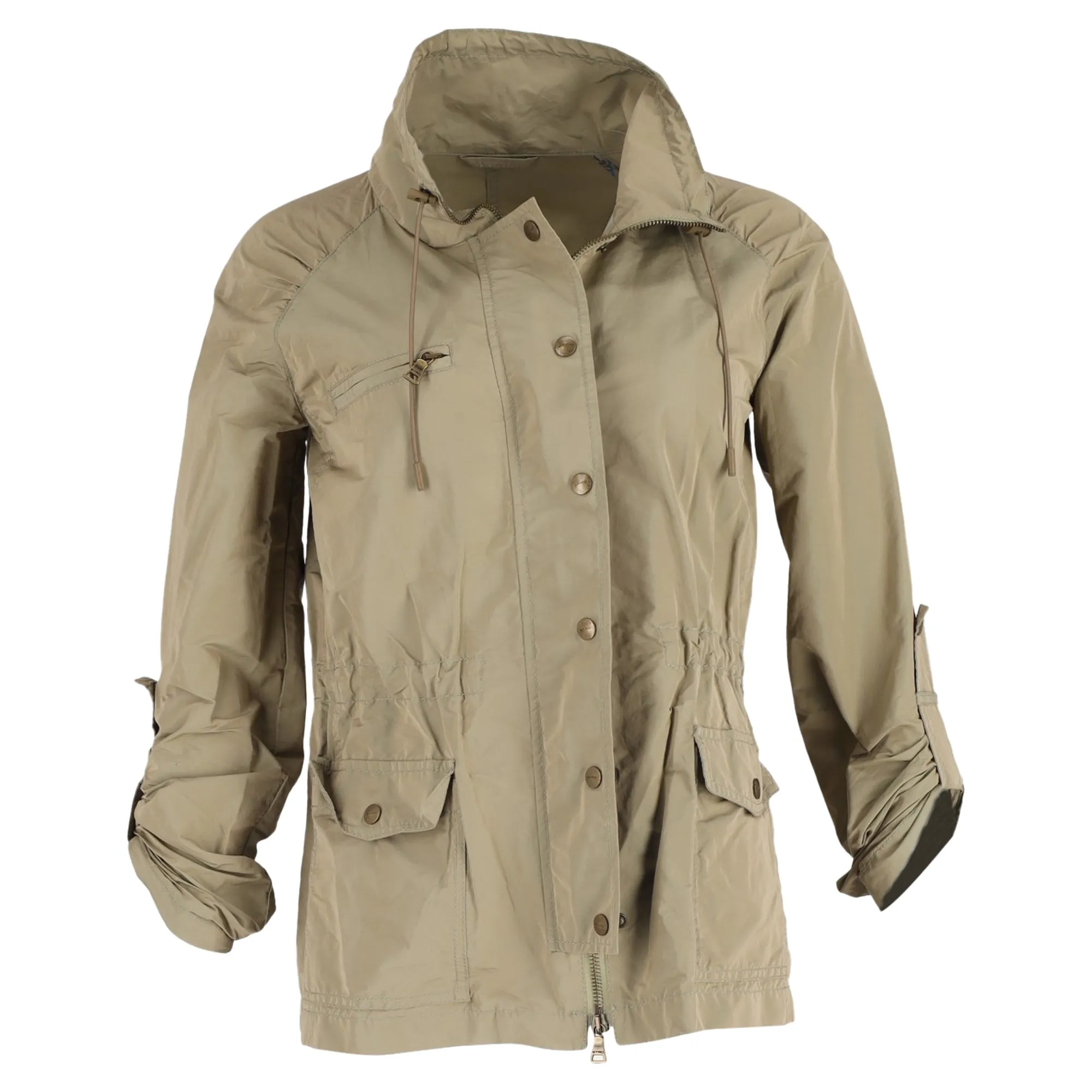 Etro Zipped and Buttoned Parka Jacket in Olive Nylon