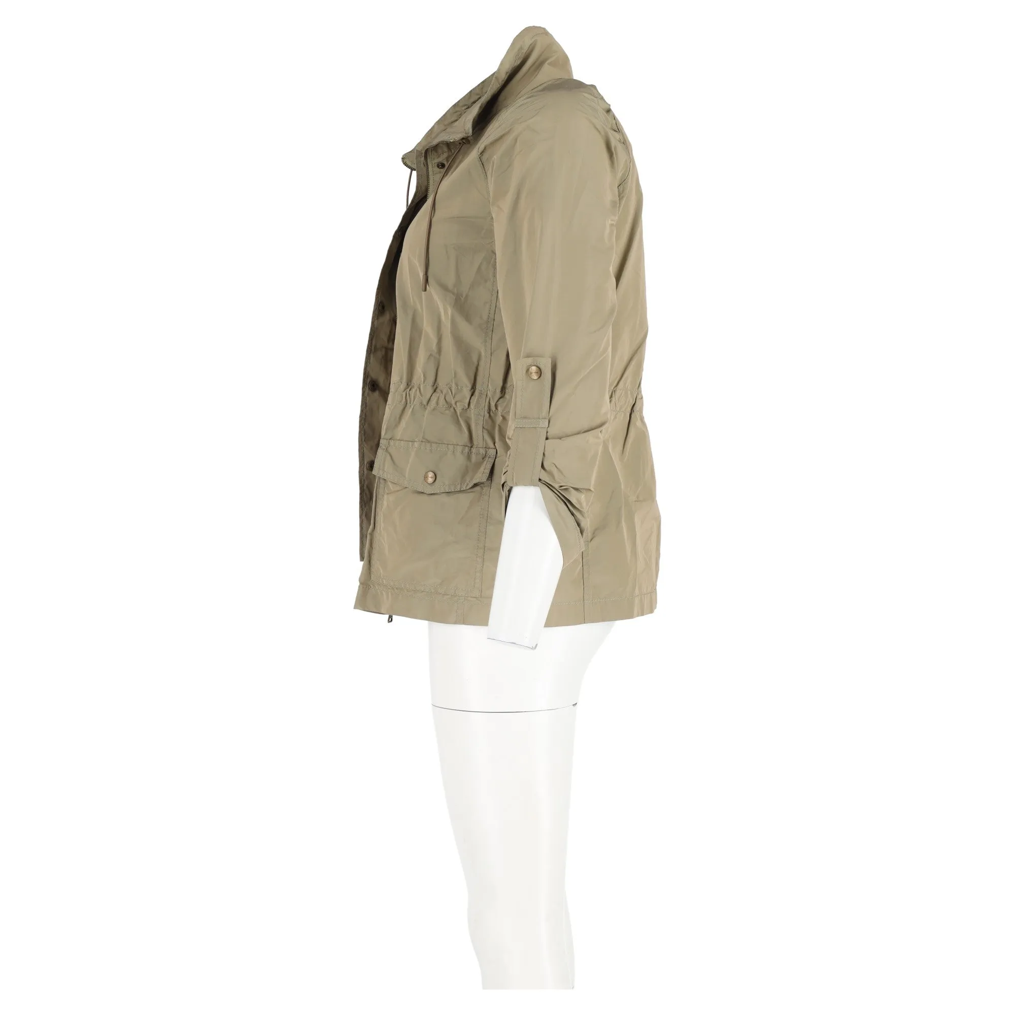 Etro Zipped and Buttoned Parka Jacket in Olive Nylon