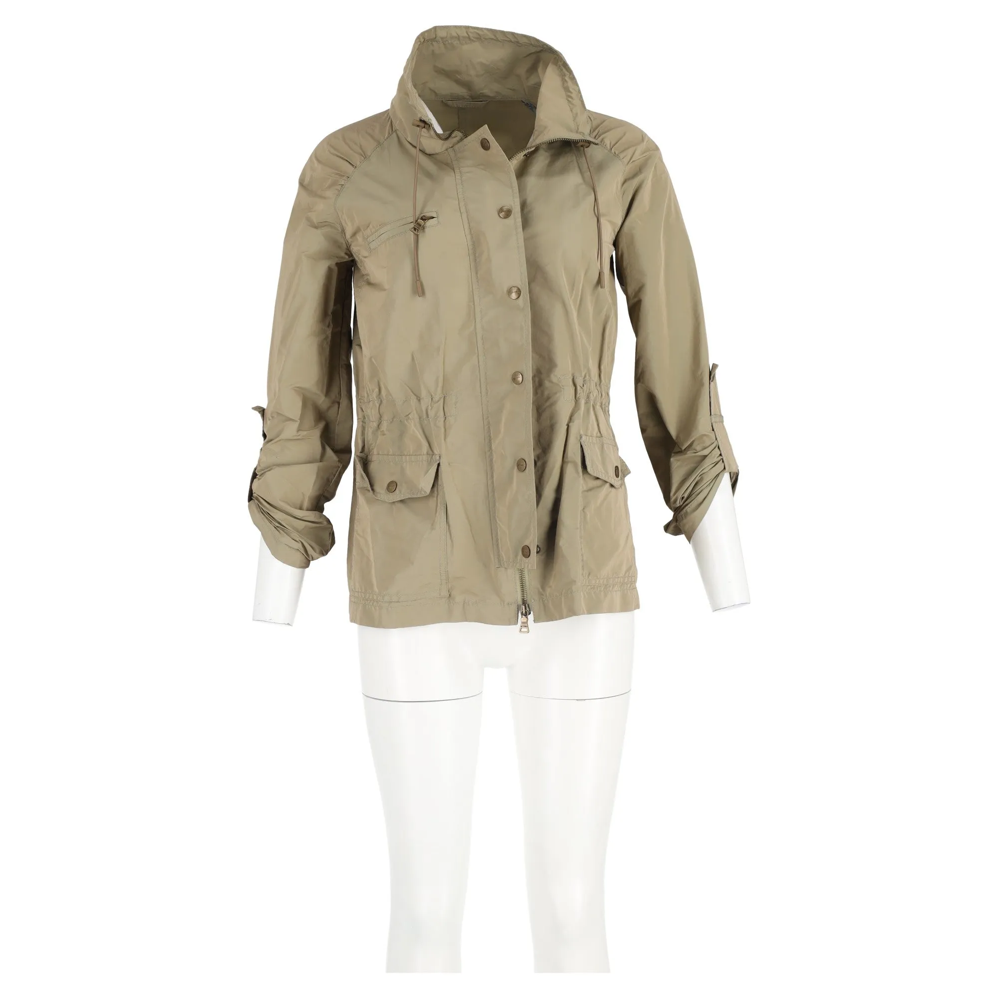 Etro Zipped and Buttoned Parka Jacket in Olive Nylon