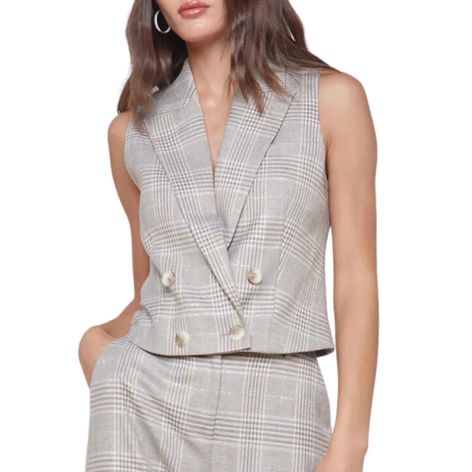 Fable Double Breasted Vest In Metallic In Ivory/neutral Multi