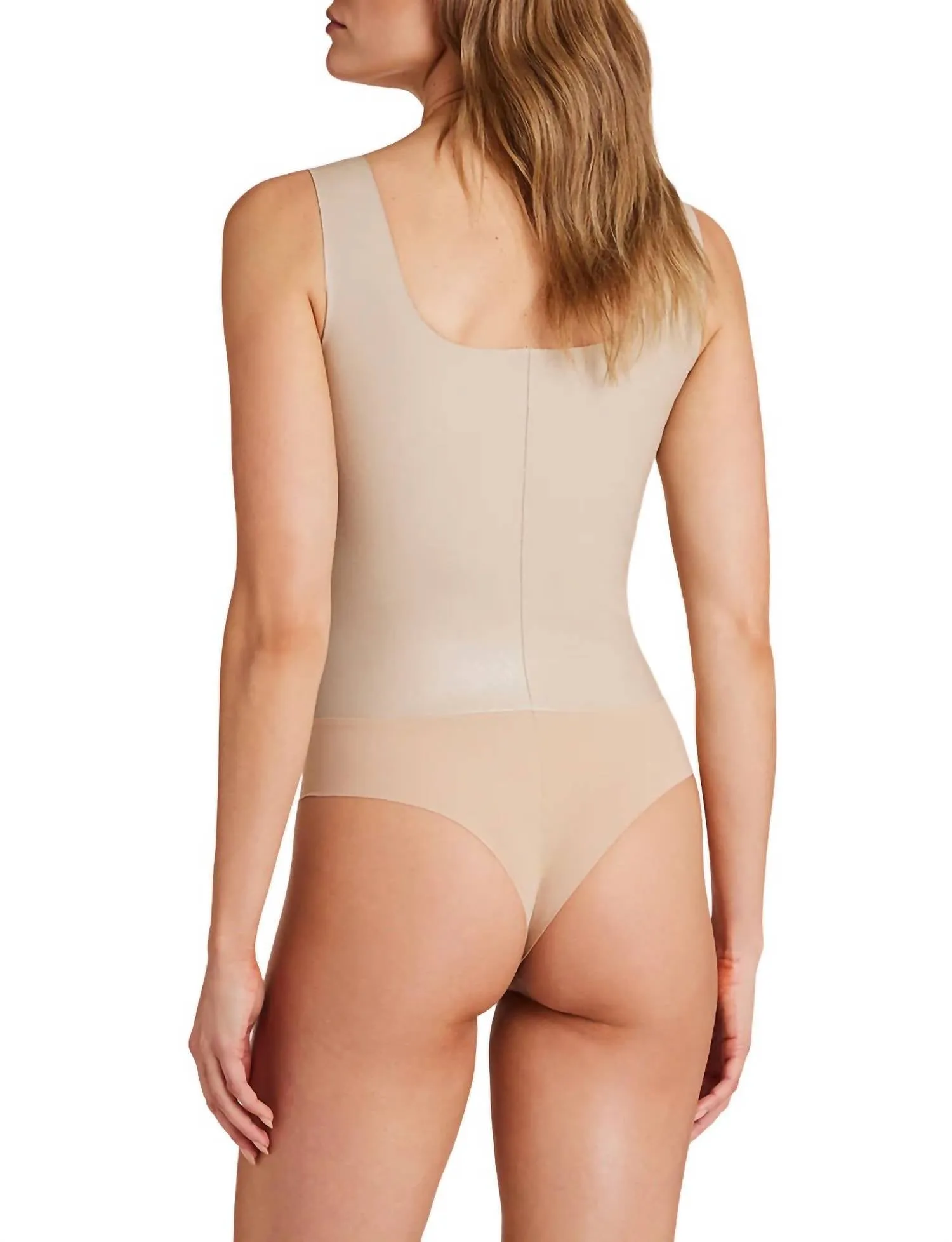 Faux Leather Squareneck Bodysuit In Sand