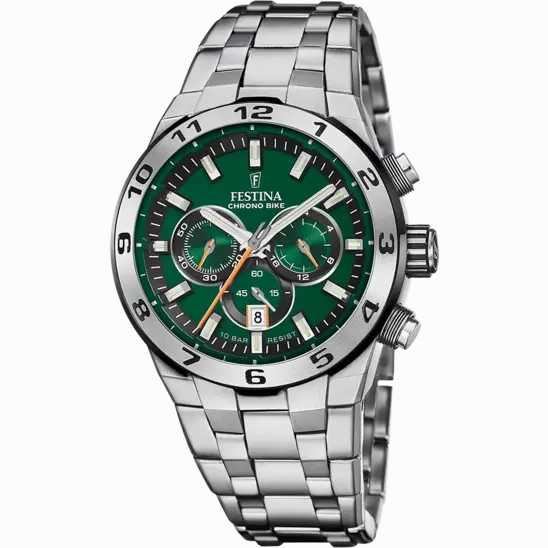 Festina Chrono Bike Green Dial Stainless Steel Strap Men's Watch F20670/2 