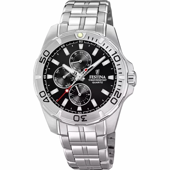Festina F20445/3 Men's Multifunctional Watch with Black Dial and Stainless Steel Band 