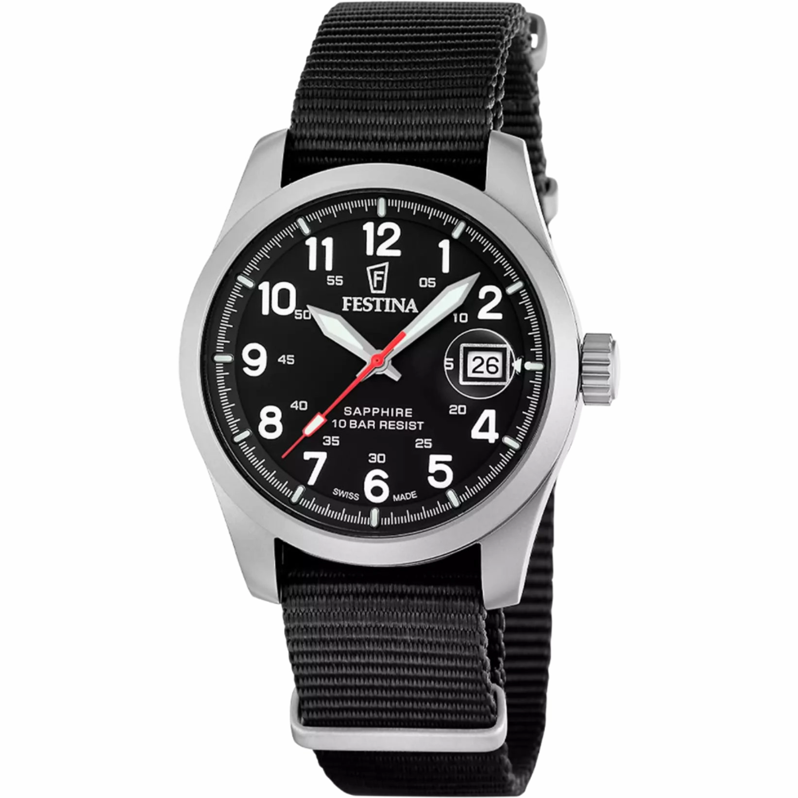Festina Swiss Made Black Nylon Strap Watch f20082/3 
