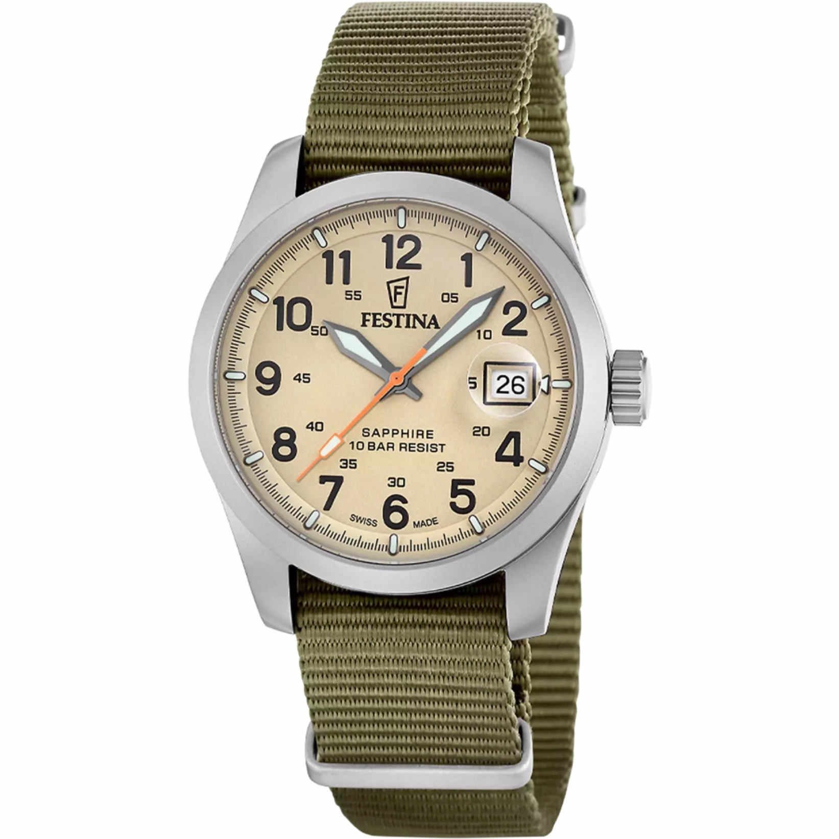 Festina Swiss Made Brown Dial Nylon Strap Watch f20082/1 