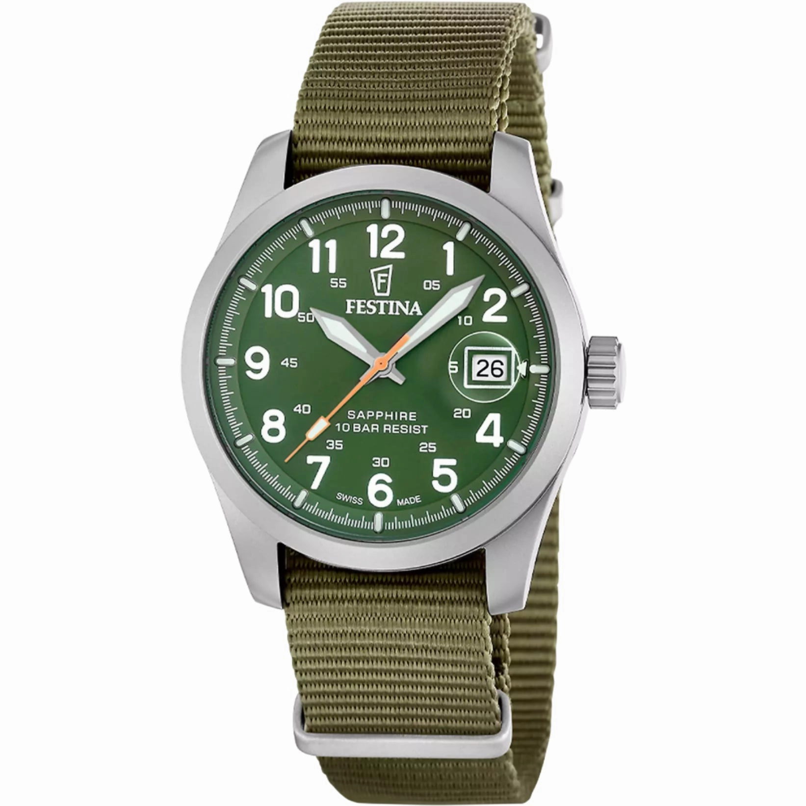 Festina Swiss Made Green Dial Nylon Strap Watch f20082/2 