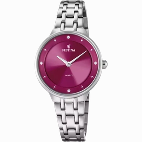 Festina Women's Sophisticated Stainless Steel Watch with Bordeaux Dial F20600/2 