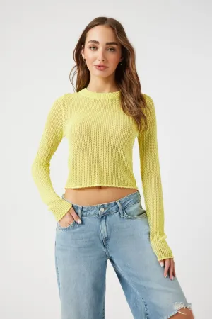 Forever 21 Knit Women's Crochet Cropped Sweater Top Citrus Forever 21