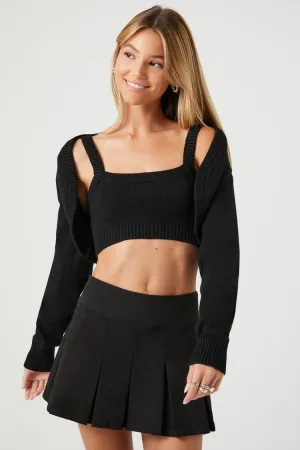 Forever 21 Knit Women's Crop Top & Shrug Sweater Set Black Forever 21