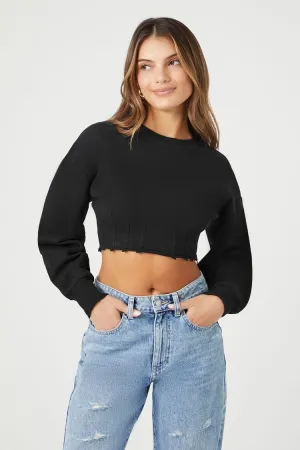 Forever 21 Knit Women's Cropped French Terry Sweater Black Forever 21