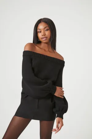 Forever 21 Knit Women's Off-the-Shoulder Balloon-Sleeve Sweater Black Forever 21