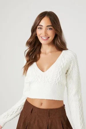 Forever 21 Knit Women's Open-Back Cropped Sweater Cream Forever 21