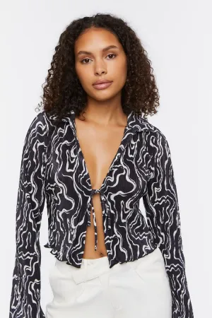 Forever 21 Women's Abstract Print Tie-Front Top Black/Vanilla Forever 21