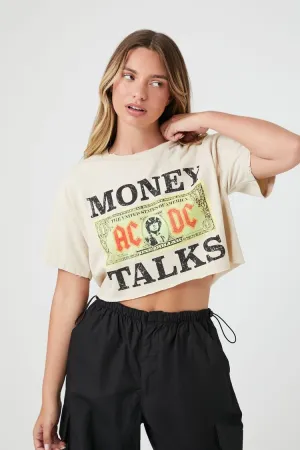 Forever 21 Women's ACDC Graphic Cropped T-Shirt Taupe/Multi Forever 21