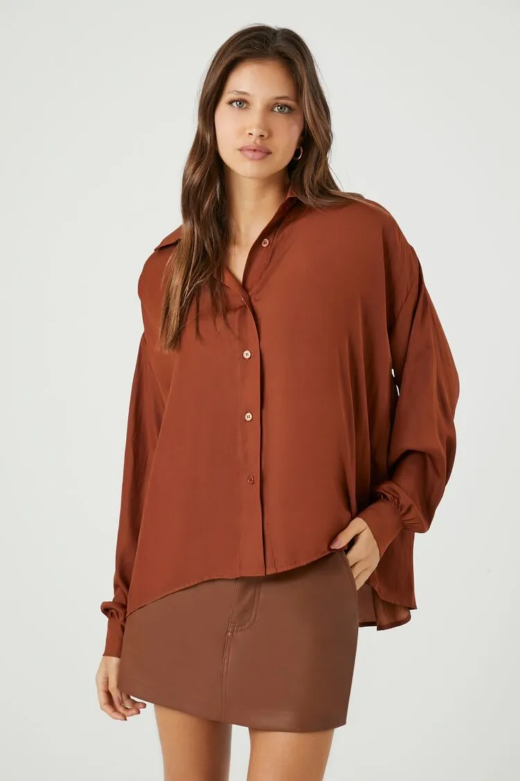 Forever 21 Women's Billowy Pleated Shirt Rust Forever 21