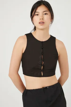 Forever 21 Women's Button-Front Mesh Crop Top Black Forever 21