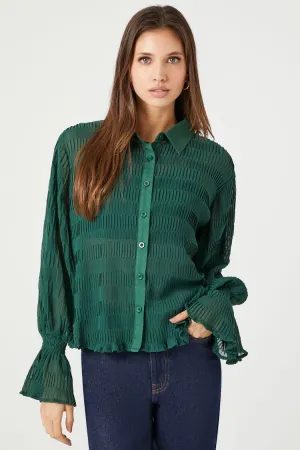 Forever 21 Women's Chiffon Lettuce-Edge Shirt Emerald Forever 21