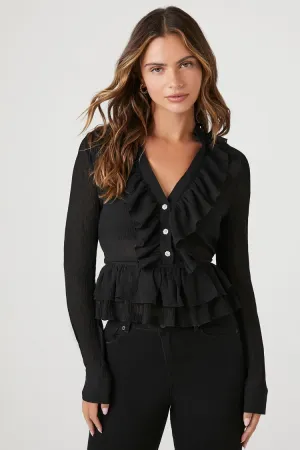 Forever 21 Women's Chiffon Ruffle-Trim Shirt Black Forever 21