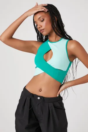 Forever 21 Women's Colorblock Cutout Crop Top Aqua/Green Forever 21