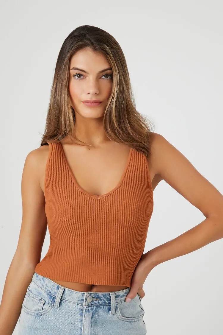 Forever 21 Women's Compact Ribbed Knit k Top Large Tan Forever 21