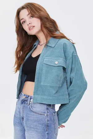Forever 21 Women's Corduroy Zip-Up Cropped Jacket Patina Forever 21
