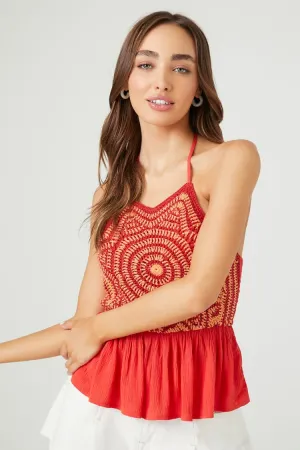 Forever 21 Women's Crochet Halter Top Cayenne/Cantaloupe Forever 21