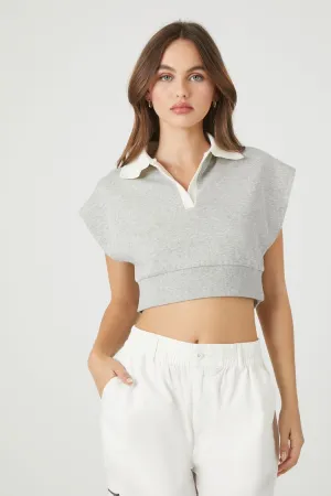 Forever 21 Women's Cropped French Terry Vest Heather Grey/Cream Forever 21