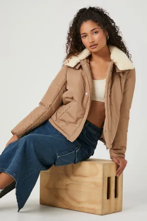 Forever 21 Women's Faux Fur-Trim Jacket Khaki/Tan Forever 21