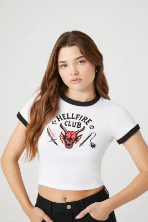 Forever 21 Women's Hellfire Club Ringer Cropped T-Shirt White/Multi Forever 21